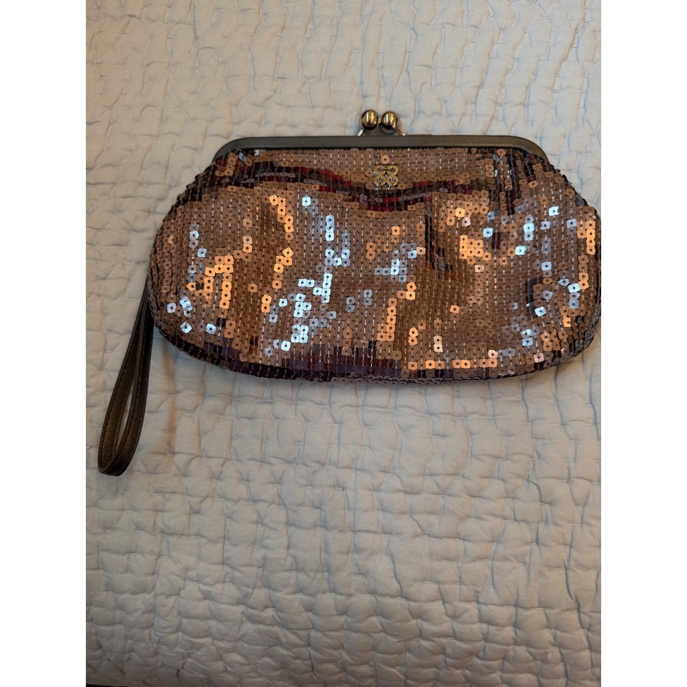 Coach Julia Sequined Kisslock Wristlet Clutch Gunmetal
